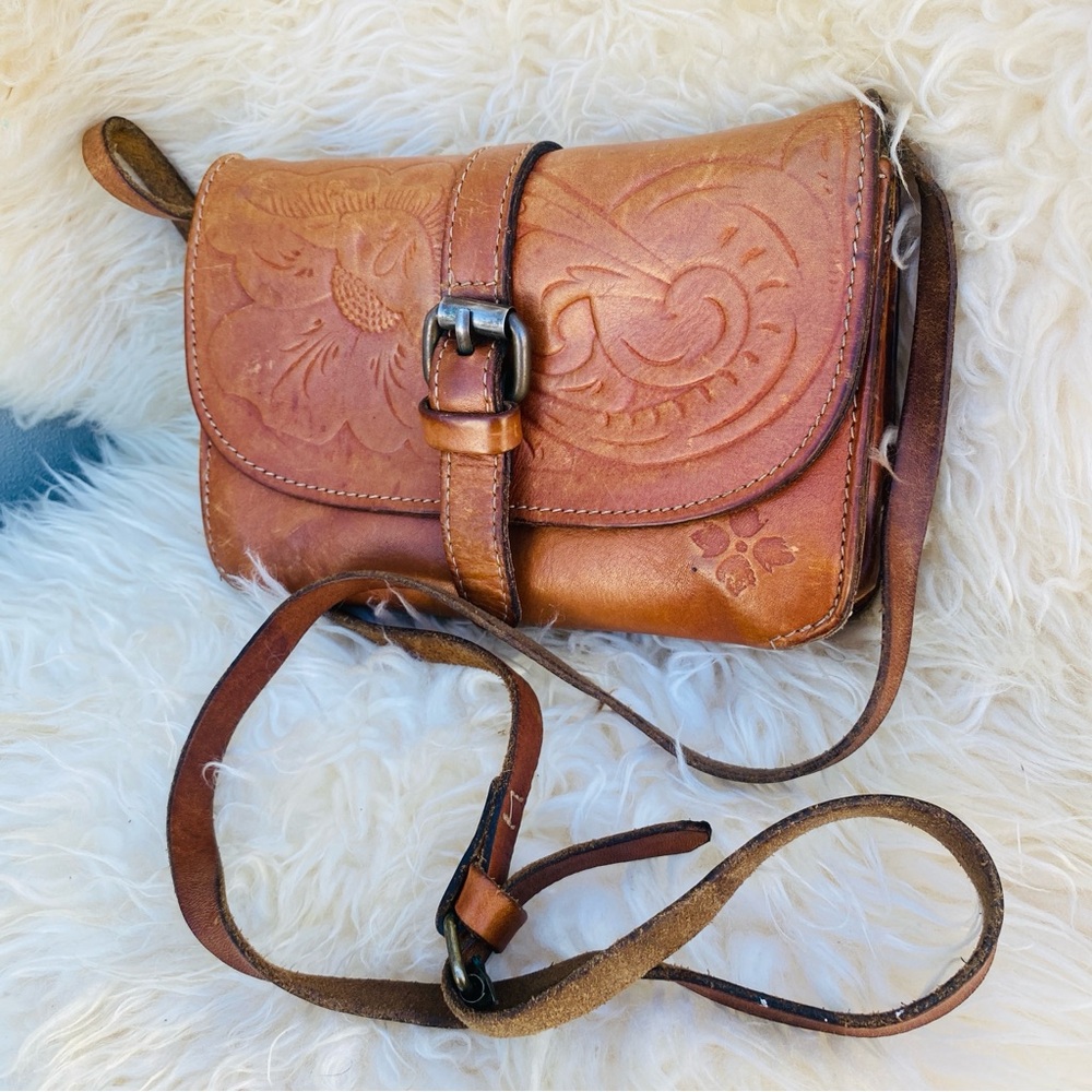 PATRICIA NASH Torri brown leather tooled mini bag crossbody purse